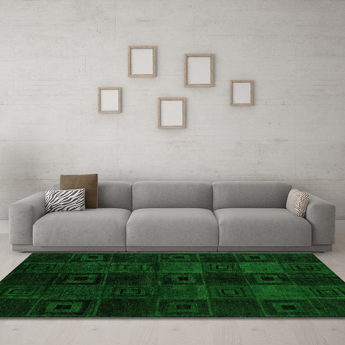 Machine Washable Abstract Green Modern Area Rugs in a Living Room,, wshabs4349grn