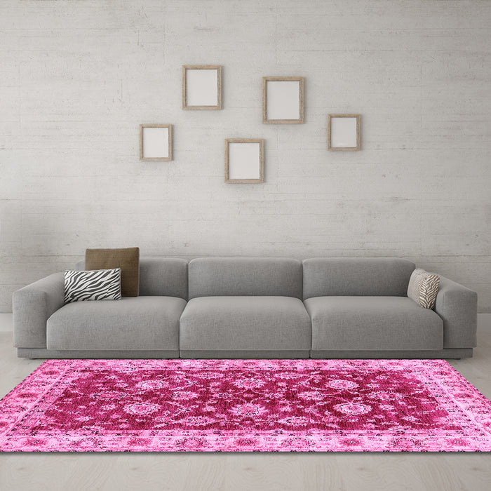 Machine Washable Oriental Pink Traditional Rug in a Living Room, wshabs434pnk