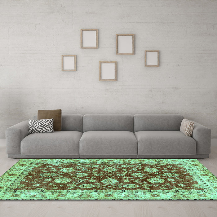 Machine Washable Oriental Turquoise Traditional Area Rugs in a Living Room,, wshabs434turq