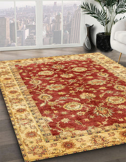 Abstract Orange Oriental Rug in Family Room, abs434