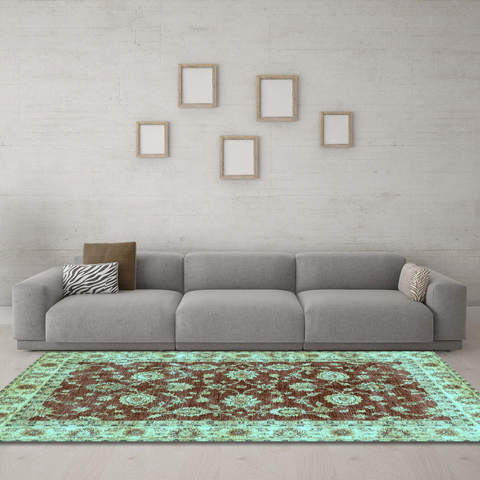 Machine Washable Oriental Light Blue Traditional Rug in a Living Room, wshabs434lblu
