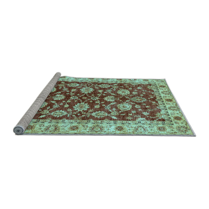 Sideview of Machine Washable Oriental Light Blue Traditional Rug, wshabs434lblu