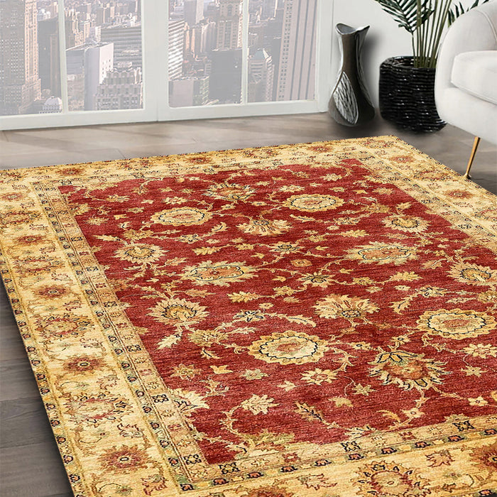 Abstract Orange Oriental Rug in Family Room, abs434