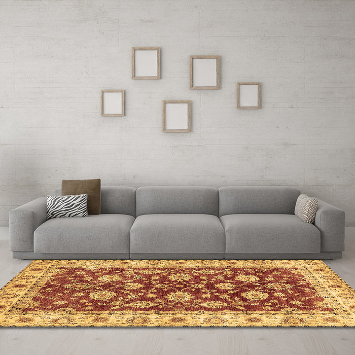Machine Washable Oriental Brown Traditional Rug in a Living Room,, wshabs434brn