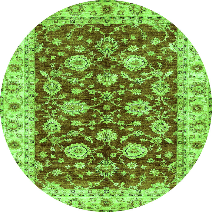 Round Machine Washable Oriental Green Traditional Area Rugs, wshabs434grn