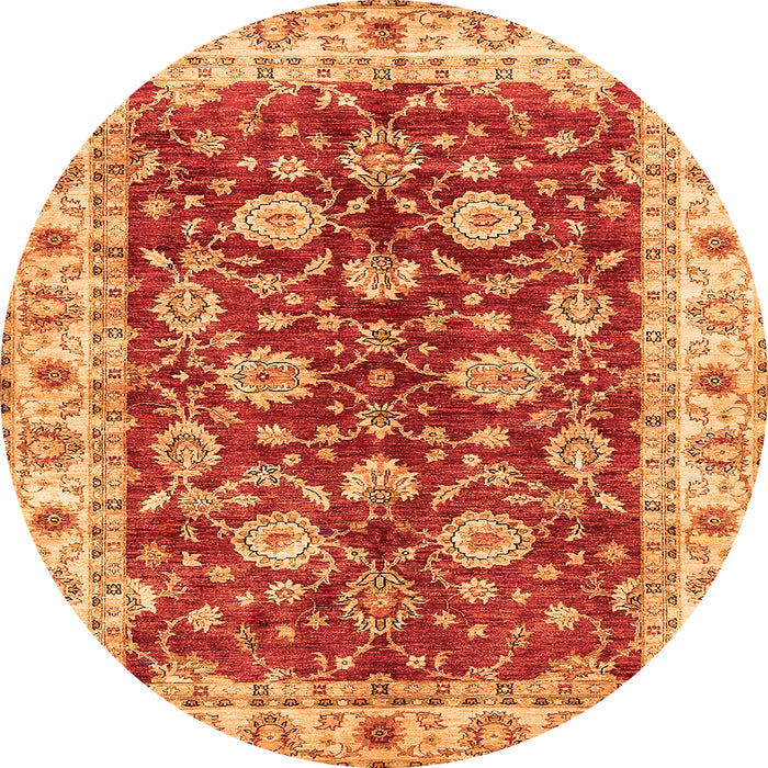 Round Machine Washable Oriental Orange Traditional Area Rugs, wshabs434org