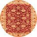 Round Machine Washable Oriental Orange Traditional Area Rugs, wshabs434org