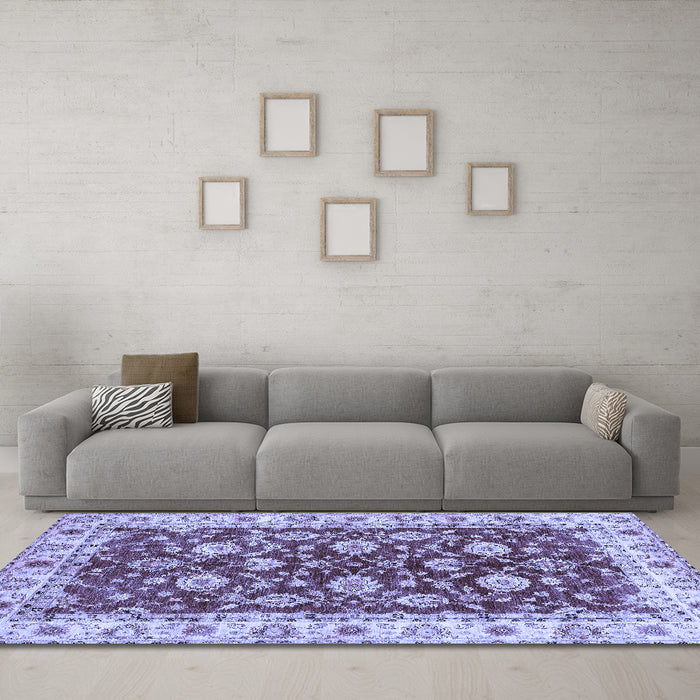 Machine Washable Oriental Blue Traditional Rug in a Living Room, wshabs434blu