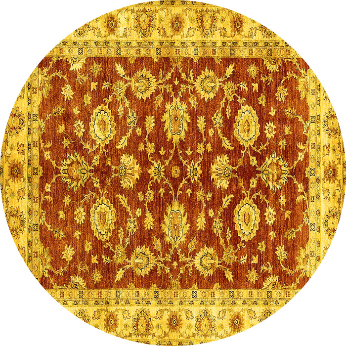 Round Oriental Yellow Traditional Rug, abs434yw