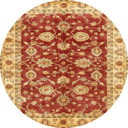 Round Machine Washable Abstract Orange Rug, wshabs434