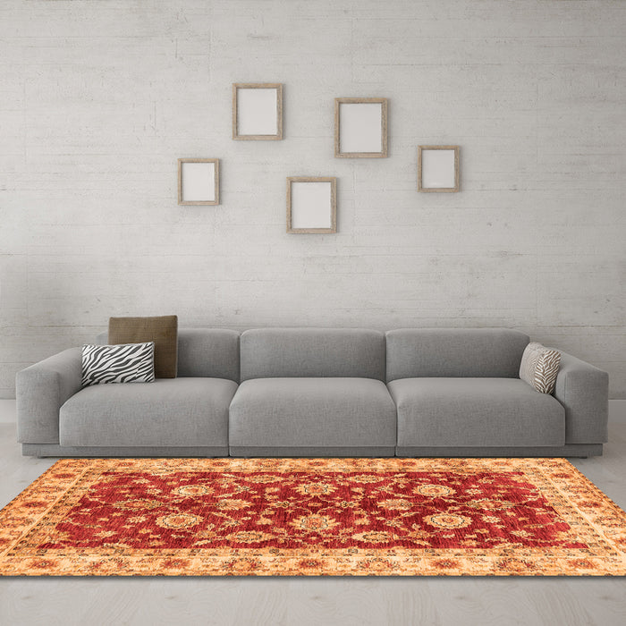 Machine Washable Oriental Orange Traditional Area Rugs in a Living Room, wshabs434org