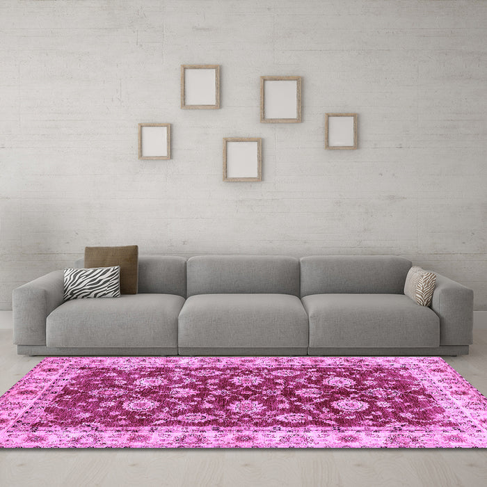 Machine Washable Oriental Purple Traditional Area Rugs in a Living Room, wshabs434pur