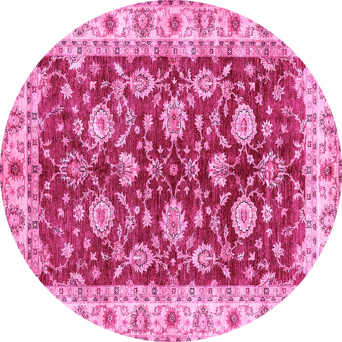 Round Machine Washable Oriental Pink Traditional Rug, wshabs434pnk