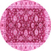 Round Machine Washable Oriental Pink Traditional Rug, wshabs434pnk