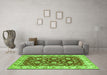 Machine Washable Oriental Green Traditional Area Rugs in a Living Room,, wshabs434grn