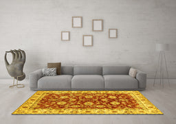 Machine Washable Oriental Yellow Traditional Rug in a Living Room, wshabs434yw