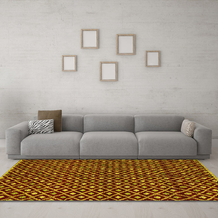 Machine Washable Abstract Yellow Modern Rug in a Living Room, wshabs4350yw