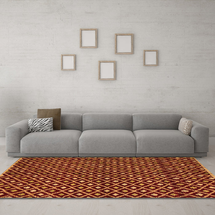 Machine Washable Abstract Orange Modern Area Rugs in a Living Room, wshabs4350org