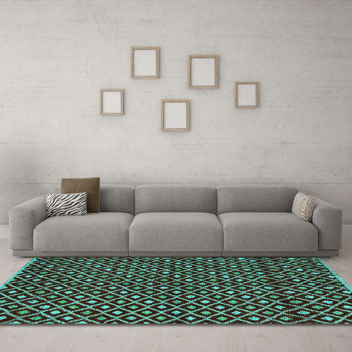 Machine Washable Abstract Turquoise Modern Area Rugs in a Living Room,, wshabs4350turq