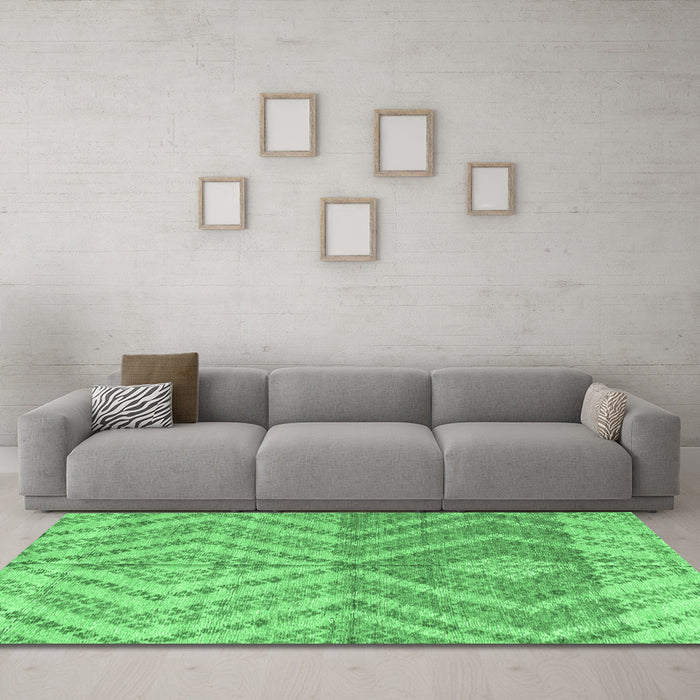 Machine Washable Abstract Emerald Green Modern Area Rugs in a Living Room,, wshabs4351emgrn