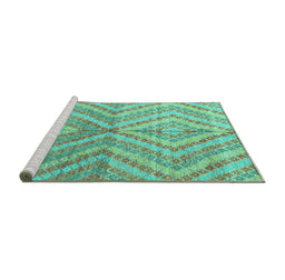 Sideview of Machine Washable Abstract Turquoise Modern Area Rugs, wshabs4351turq