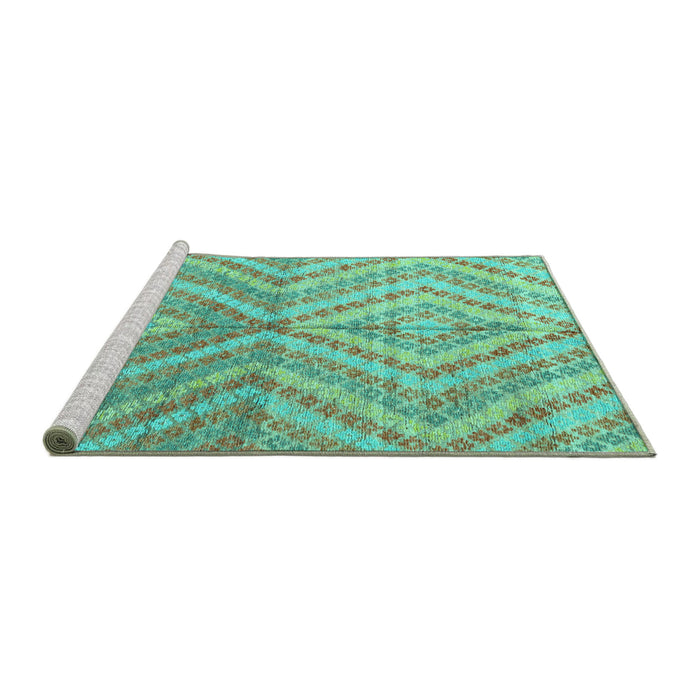 Sideview of Machine Washable Abstract Turquoise Modern Area Rugs, wshabs4351turq
