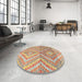 Round Machine Washable Abstract Chocolate Brown Rug in a Office, wshabs4351