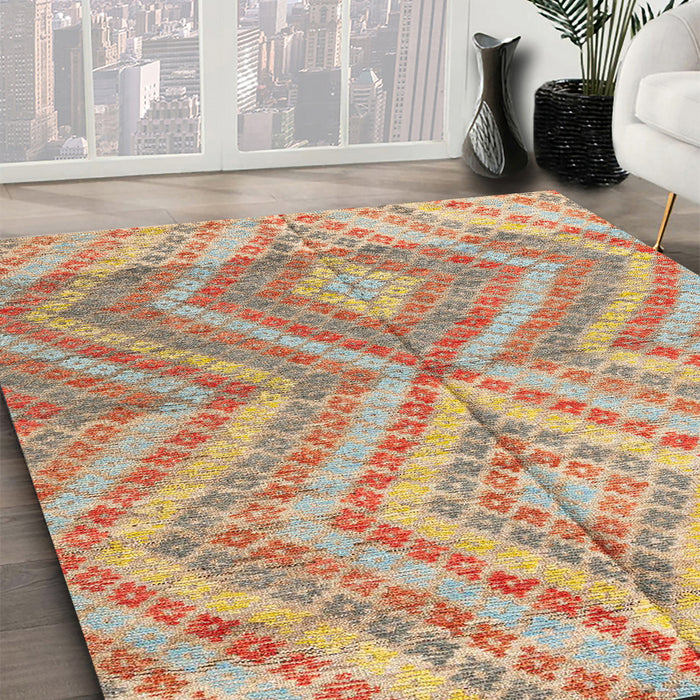 Abstract Chocolate Brown Modern Rug in Family Room, abs4351