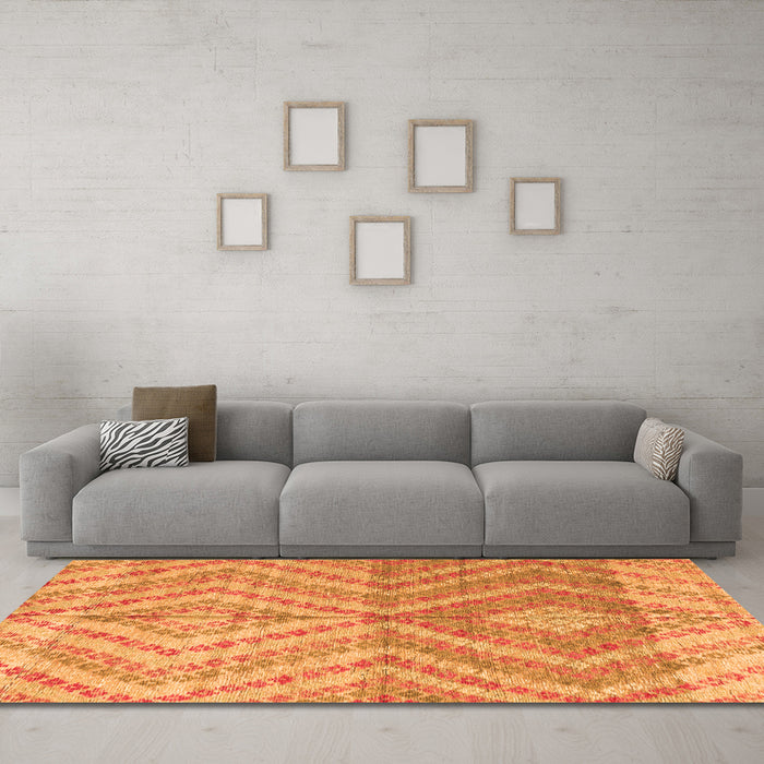 Machine Washable Abstract Orange Modern Area Rugs in a Living Room, wshabs4351org