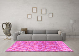Machine Washable Abstract Pink Modern Rug in a Living Room, wshabs4351pnk