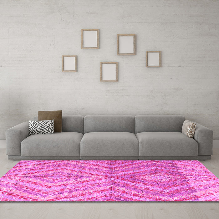 Machine Washable Abstract Pink Modern Rug in a Living Room, wshabs4351pnk
