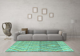 Machine Washable Abstract Turquoise Modern Area Rugs in a Living Room,, wshabs4351turq