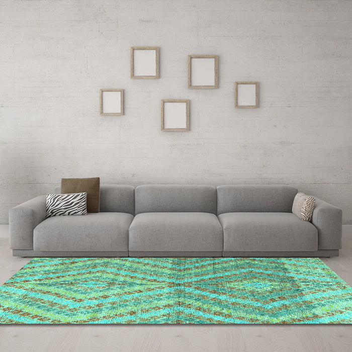 Machine Washable Abstract Turquoise Modern Area Rugs in a Living Room,, wshabs4351turq