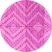 Round Machine Washable Abstract Pink Modern Rug, wshabs4351pnk