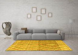Machine Washable Abstract Yellow Modern Rug in a Living Room, wshabs4351yw