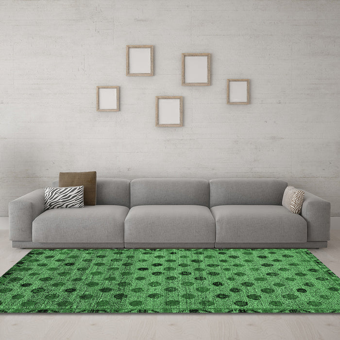 Machine Washable Abstract Emerald Green Modern Area Rugs in a Living Room,, wshabs4352emgrn