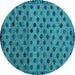 Round Machine Washable Abstract Turquoise Modern Area Rugs, wshabs4352turq