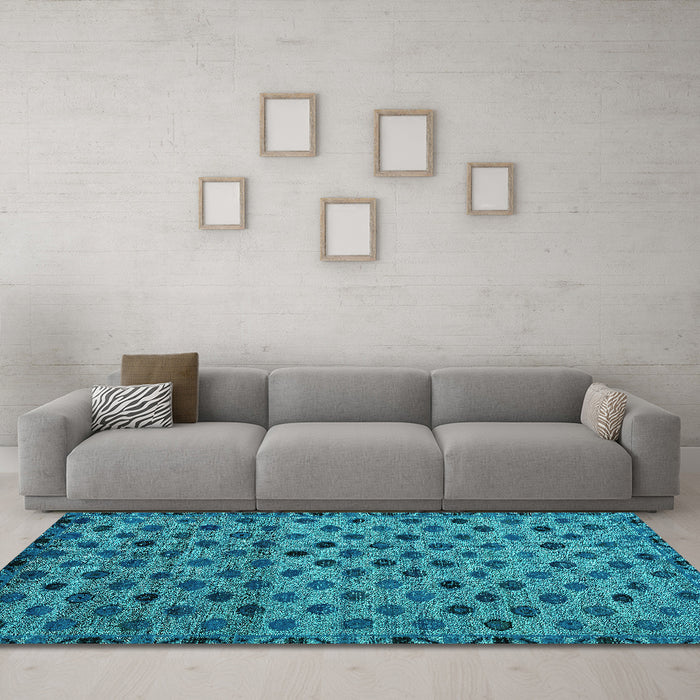 Machine Washable Abstract Turquoise Modern Area Rugs in a Living Room,, wshabs4352turq