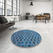 Round Abstract Iceberg Blue Modern Rug in a Office, abs4352