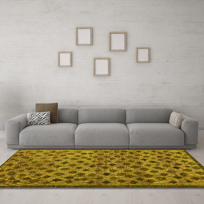 Machine Washable Abstract Yellow Modern Rug in a Living Room, wshabs4353yw