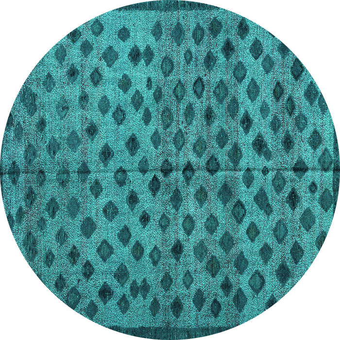 Round Abstract Turquoise Modern Rug, abs4353turq