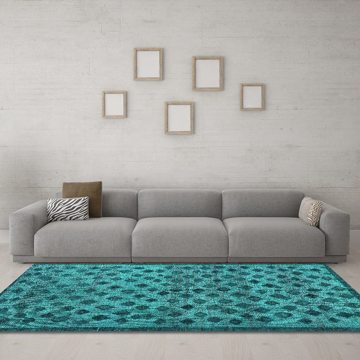 Machine Washable Abstract Turquoise Modern Area Rugs in a Living Room,, wshabs4353turq