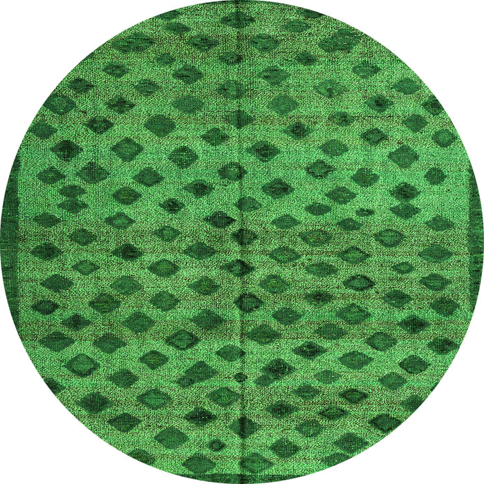 Round Machine Washable Abstract Green Modern Area Rugs, wshabs4353grn