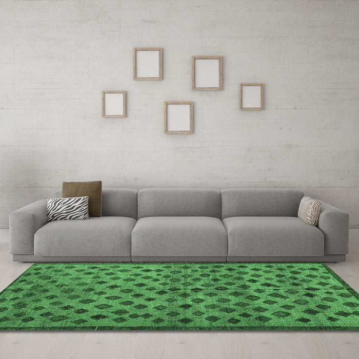 Machine Washable Abstract Emerald Green Modern Area Rugs in a Living Room,, wshabs4353emgrn