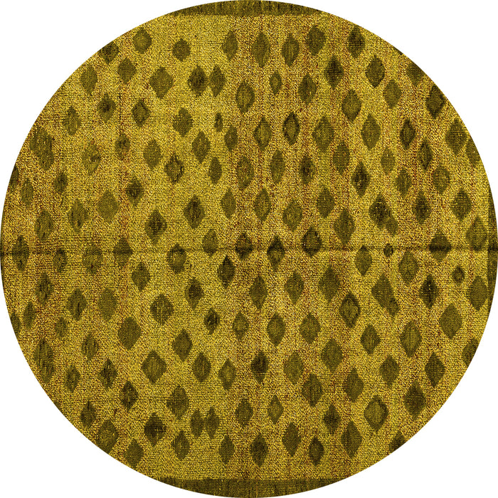 Round Machine Washable Abstract Yellow Modern Rug, wshabs4353yw