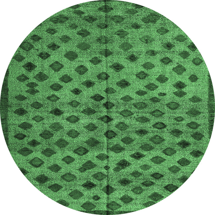 Round Machine Washable Abstract Emerald Green Modern Area Rugs, wshabs4353emgrn