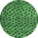 Round Machine Washable Abstract Emerald Green Modern Area Rugs, wshabs4353emgrn