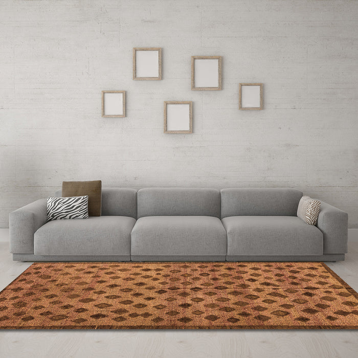 Machine Washable Abstract Orange Modern Area Rugs in a Living Room, wshabs4353org
