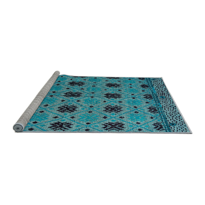 Sideview of Machine Washable Abstract Diamond Blue Rug, wshabs4354