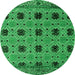 Round Machine Washable Oriental Green Modern Area Rugs, wshabs4354grn